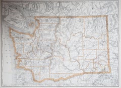 Large Original Antique Map of The State of Washington, USA, 1894