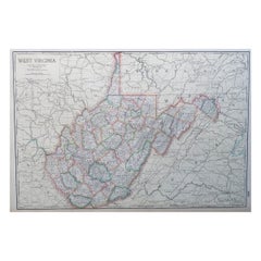 Grande carte ancienne de la Virginie occidentale, États-Unis, vers 1900