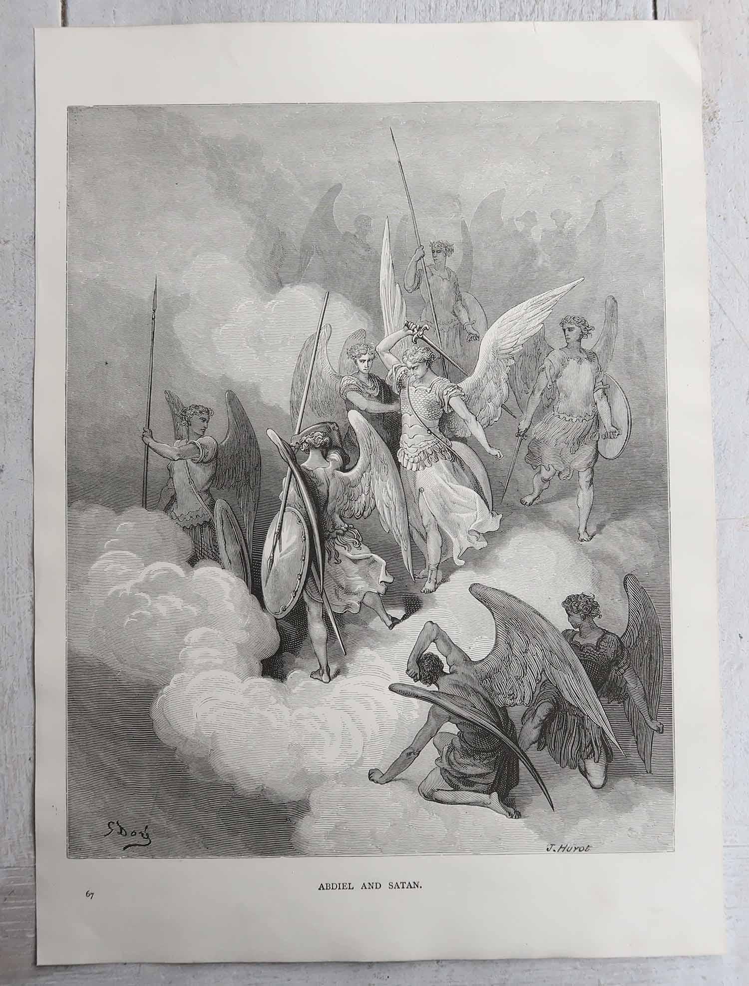 Anglais Grande estampe ancienne originale de Gustave Doré, 