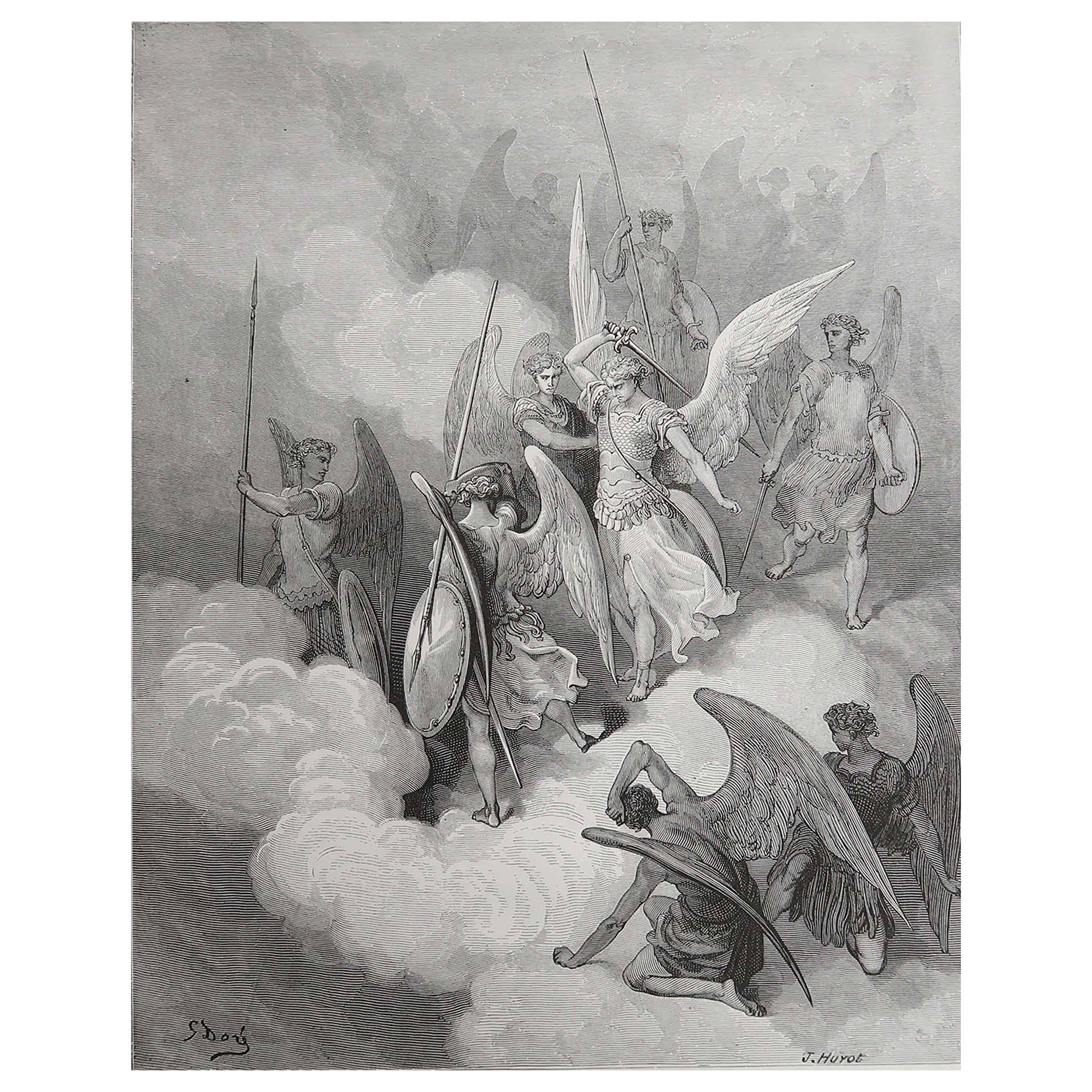 Großer antiker Originaldruck von Gustave Doré, "Abdiel und Satan"