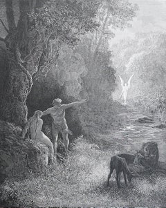 Large Original Antique Print By Gustave Doré, " Adam And Eve... "