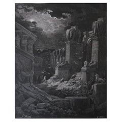 Grande estampe ancienne originale de Gustave Doré, " Babylon Fallen " (Babylone tombée)