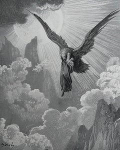 Grande estampe ancienne originale de Gustave Doré, " Dante et l'aigle "