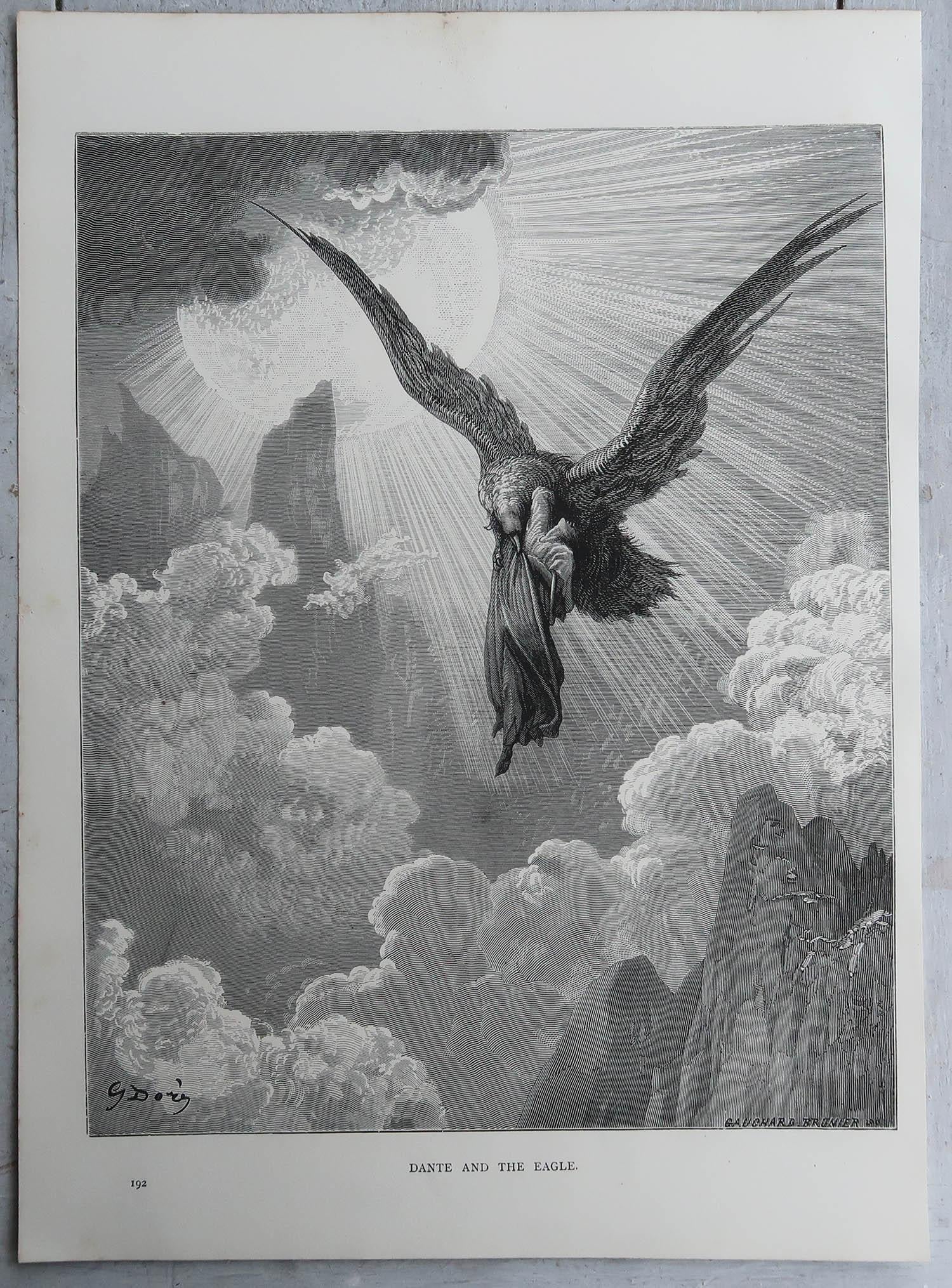 Romantic Large Original Antique Print By Gustave Doré, 