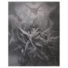 Grande estampe ancienne originale de Gustave Doré, " La chute des anges rebelles "