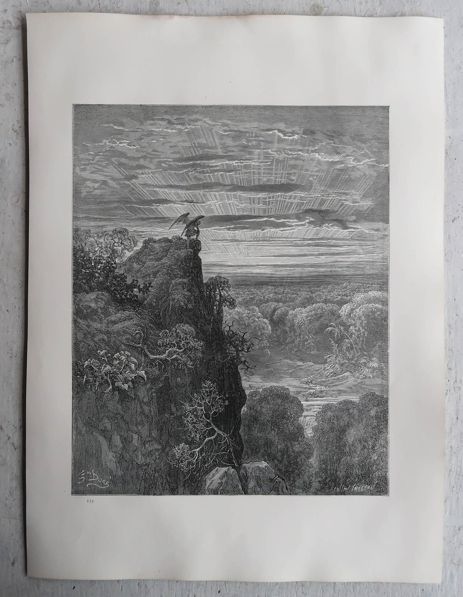 Romantic Large Original Antique Print By Gustave Doré From Milton's 
