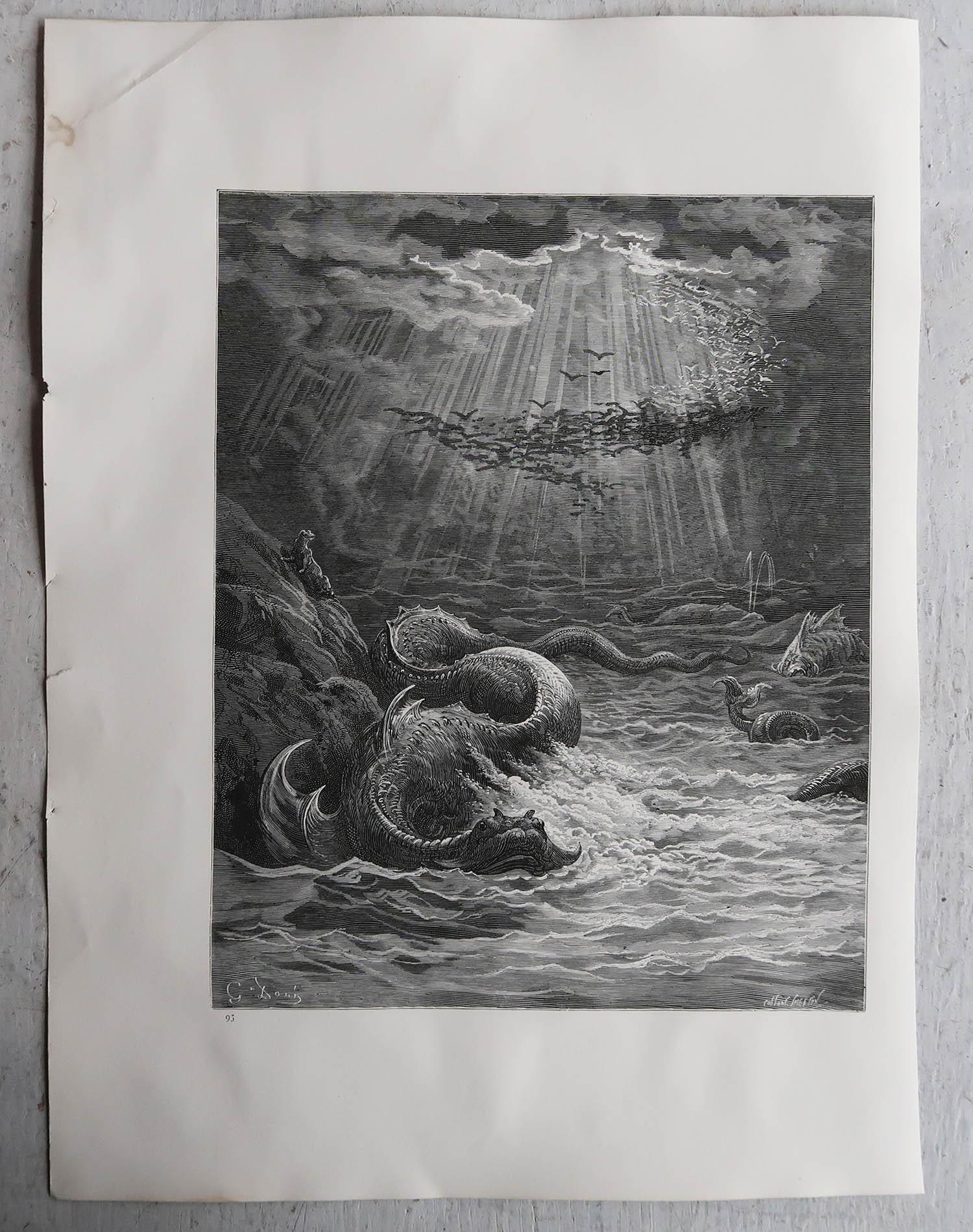 English Large Original Antique Print By Gustave Doré From Milton's 