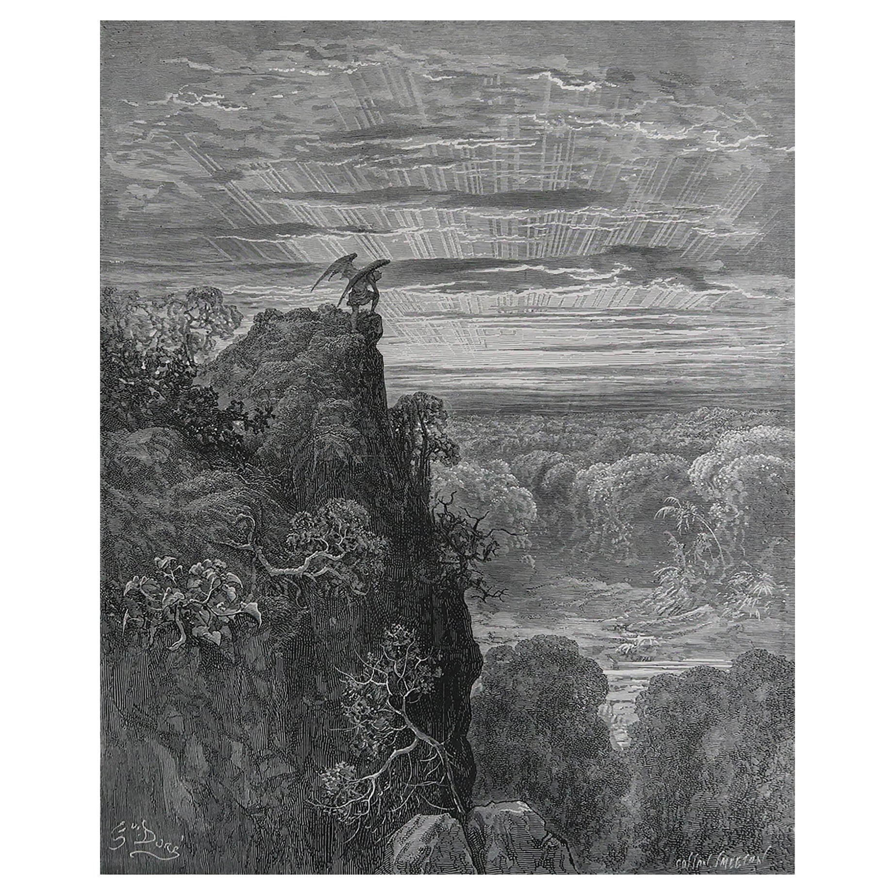 Large Original Antique Print By Gustave Doré From Milton's " Paradise Lost ".
