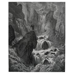 Grande estampe ancienne originale de Gustave Doré tirée du " Paradis perdu " de Milton. 