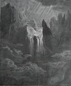 Grande estampe ancienne originale de Gustave Doré, " Rassemblement des eaux "