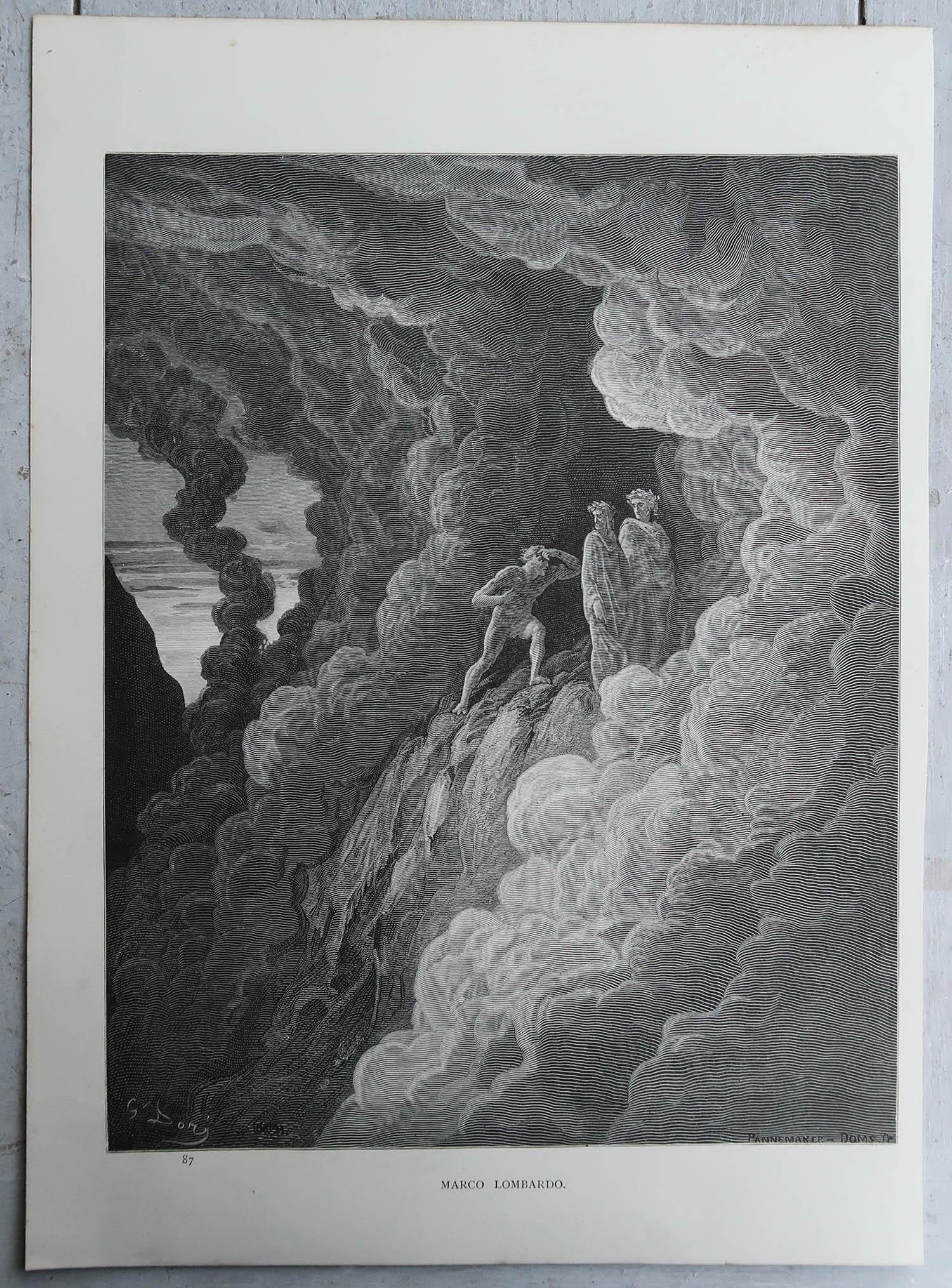 Inglese Grande stampa originale antica di Gustave Doré, 