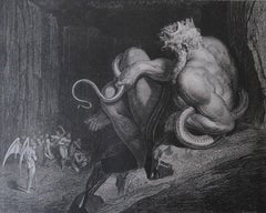 Large Original Antique Print By Gustave Doré, " Minos "