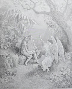 Large Original Antique Print By Gustave Doré, " Raphael In Paradise "
