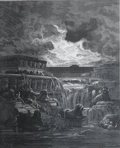 Large Original Antique Print By Gustave Doré, " Rising of The Waters "