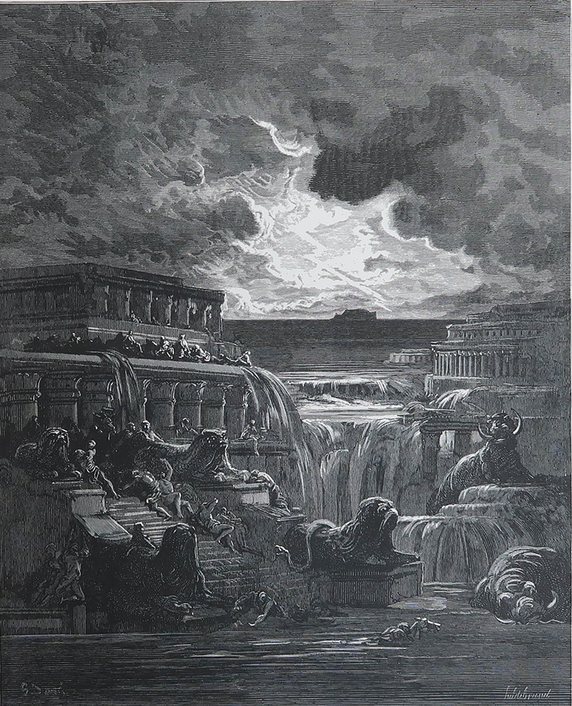 Large Original Antique Print By Gustave Doré, " Rising of The Waters " For Sale