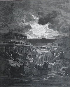 Large Original Antique Print By Gustave Doré, " Rising of The Waters "