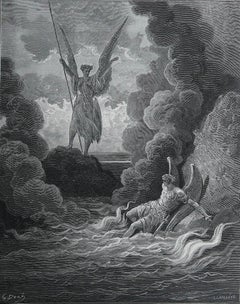 Large Original Antique Print By Gustave Doré, " Satan And Beelzebub "