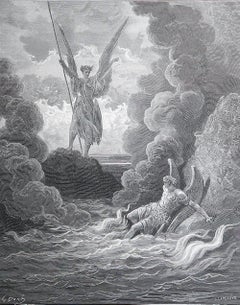Large Original Antique Print By Gustave Doré, " Satan And Beelzebub "