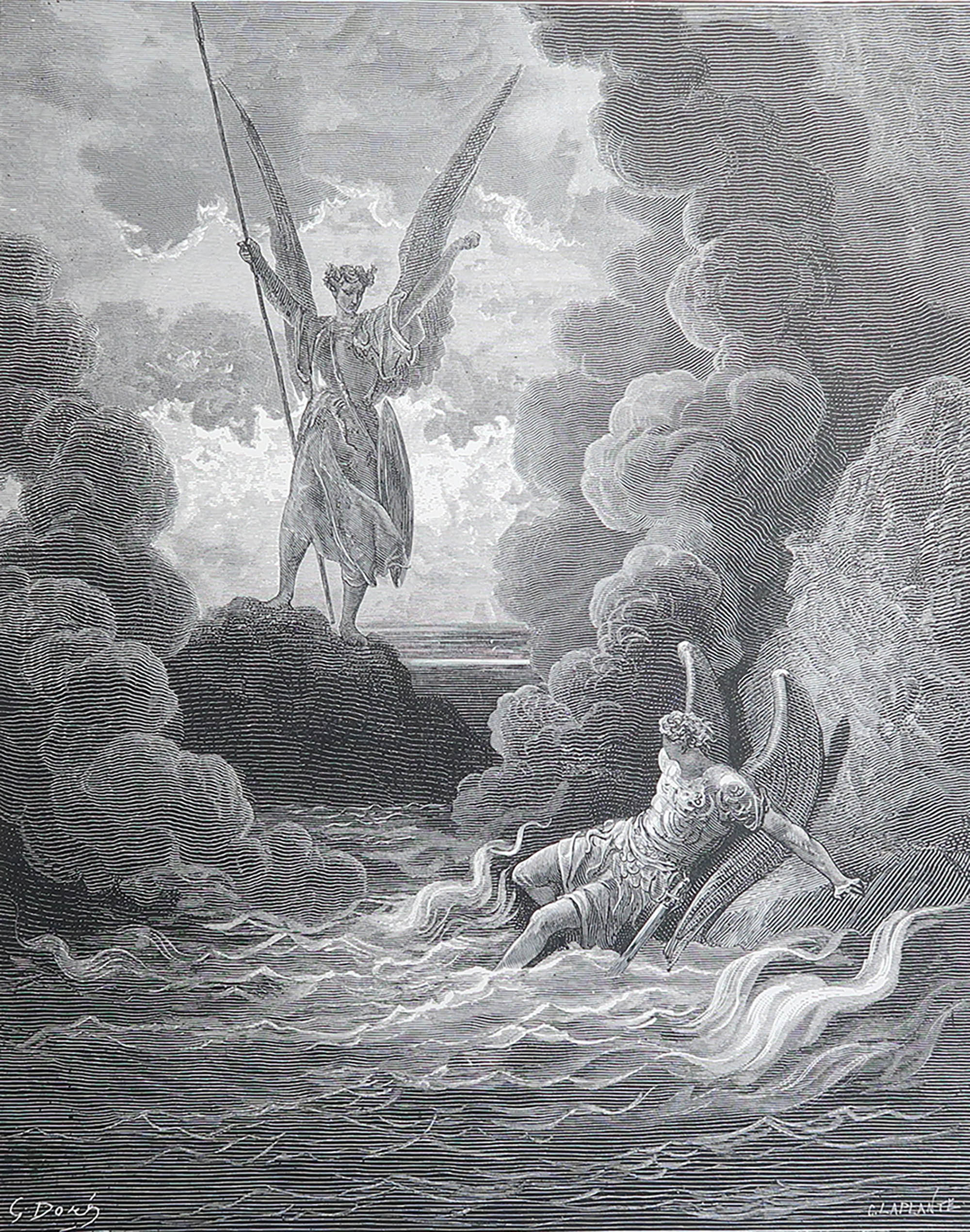Large Original Antique Print By Gustave Doré, " Satan And Beelzebub "