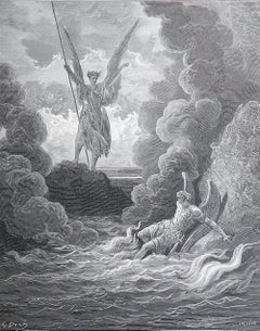 Large Original Antique Print By Gustave Doré, " Satan And Beelzebub "