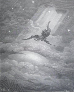 Large Original Antique Print By Gustave Doré, " Satan Discovering ...Eden "