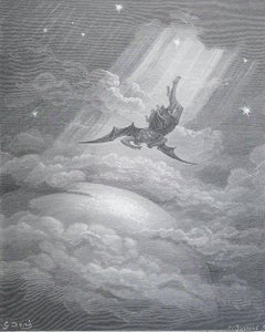 Large Original Antique Print By Gustave Doré, " Satan Discovering ...Eden "
