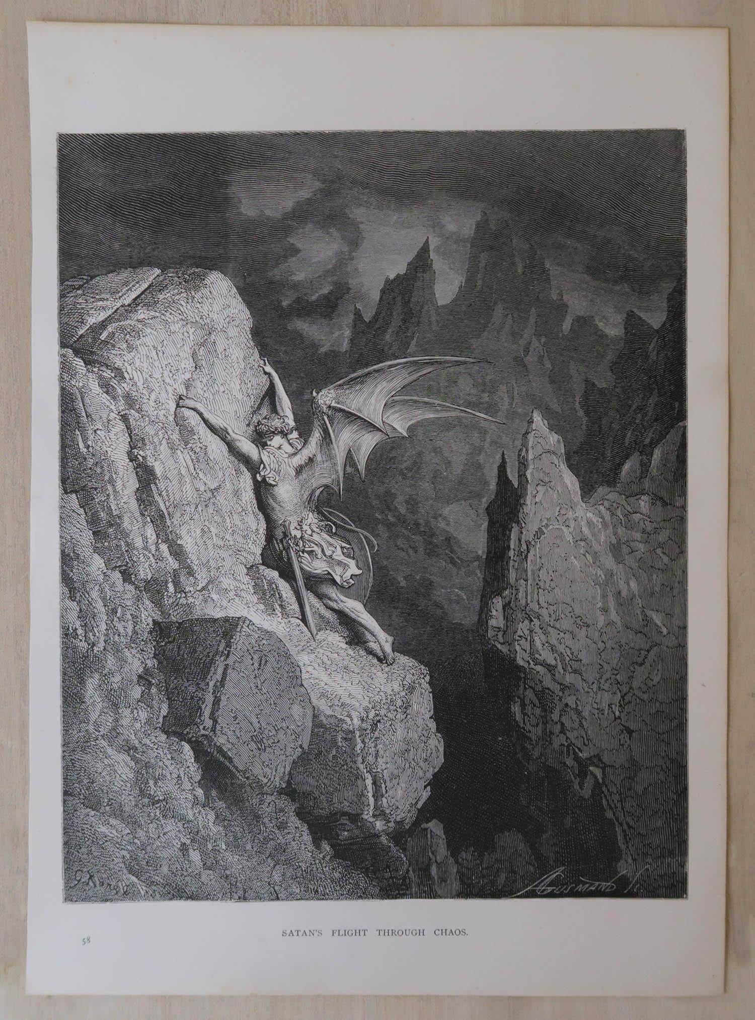 Romantico Grande stampa originale antica di Gustave Doré, 