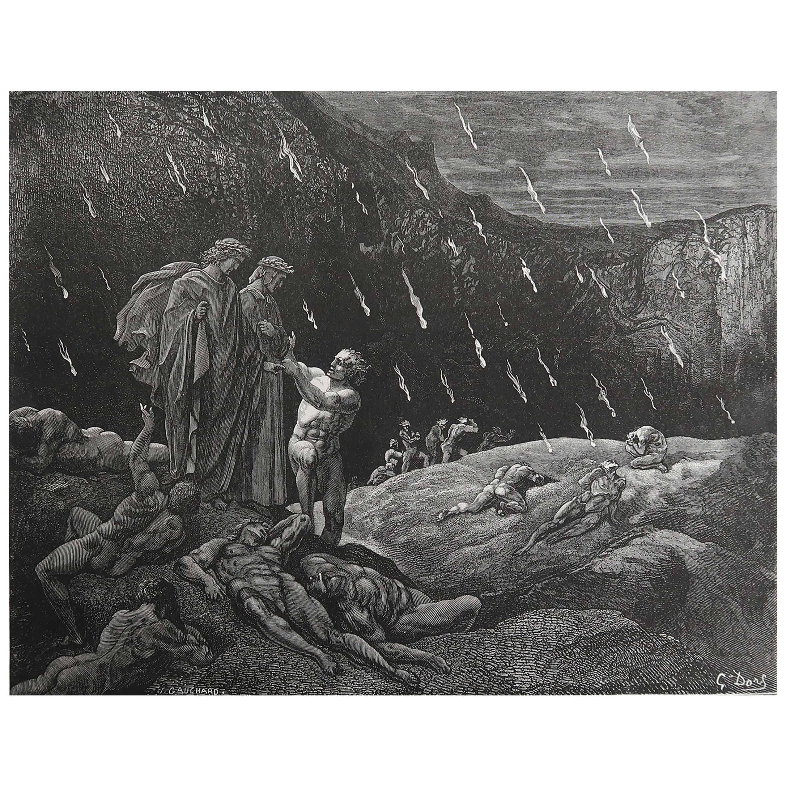 Large Original Antique Print By Gustave Doré, " Ser Brunetto "