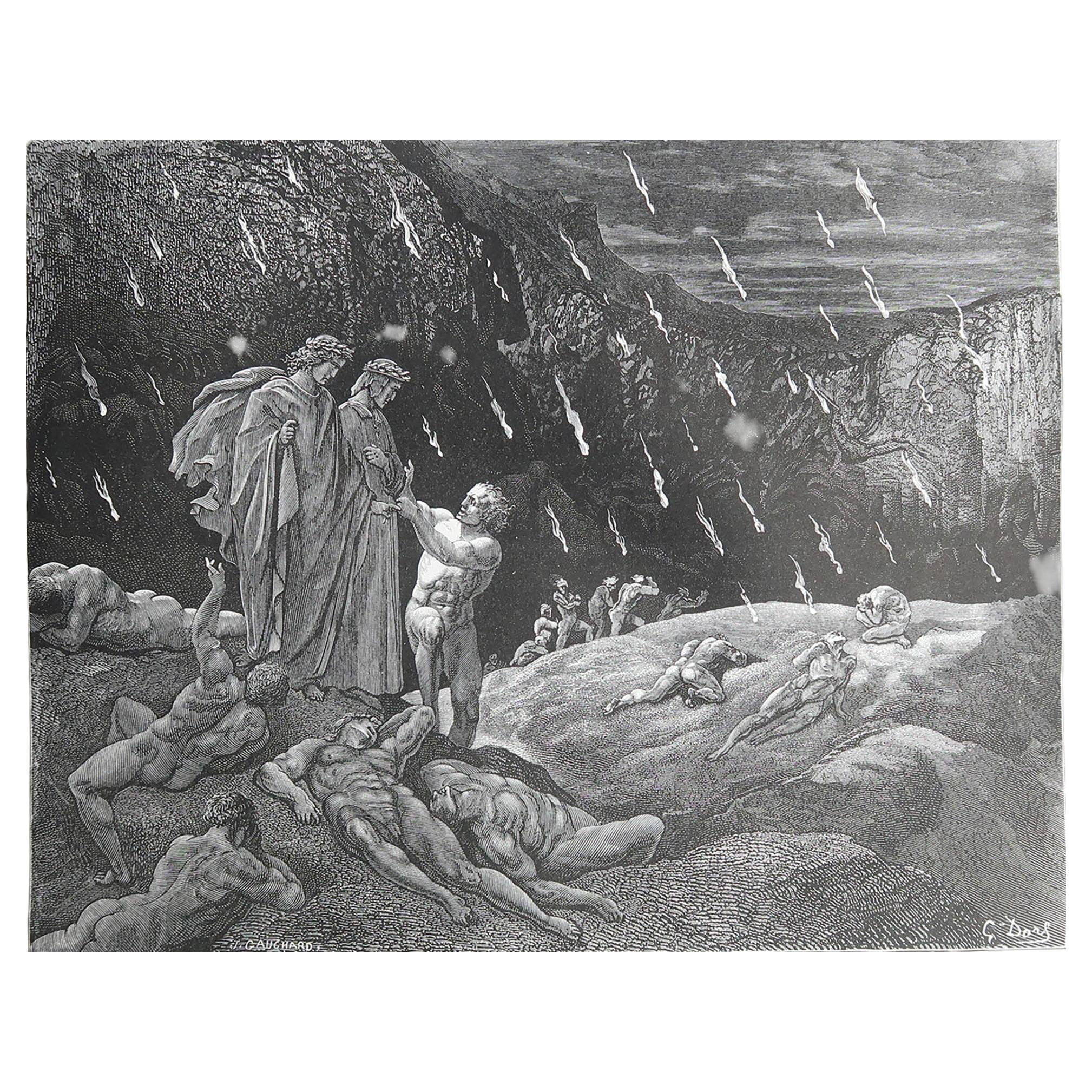 Grande estampe ancienne originale de Gustave Doré, " Ser Brunetto " en vente