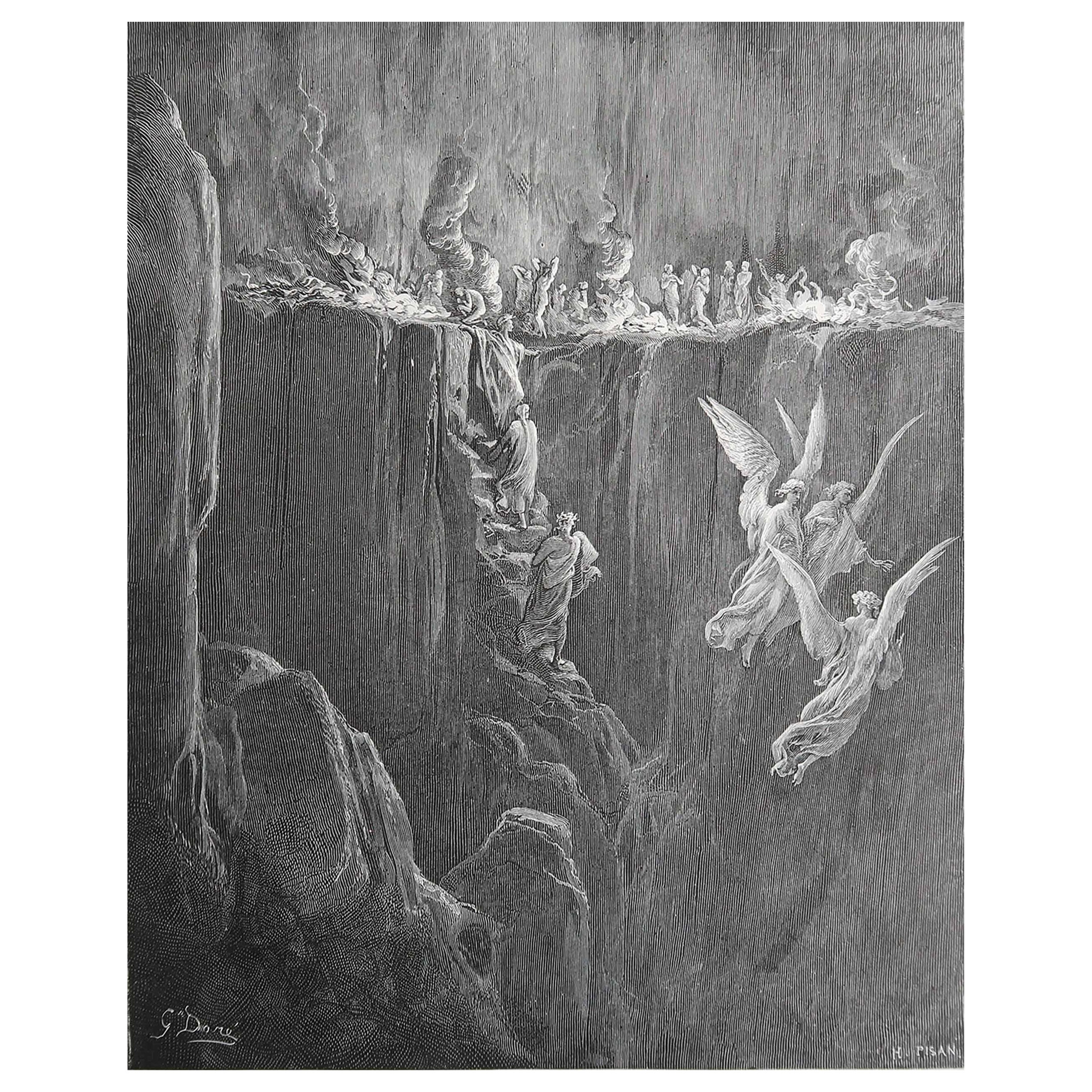 Grande estampe ancienne originale de Gustave Doré, " Septième cercle "