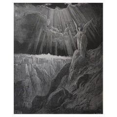 Grande estampe ancienne originale de Gustave Doré, " The Angel Showing Jerusalem " (L'ange montrant Jérusalem)