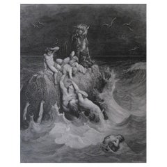 Grande estampe ancienne originale de Gustave Doré, " The Deluge " (Le Déluge)