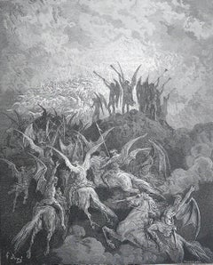Large Original Antique Print By Gustave Doré, " The Fall of The Rebel Angels "