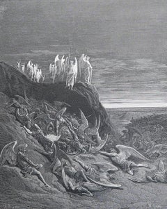 Large Original Antique Print By Gustave Doré, " The Fall of The Rebel Angels "