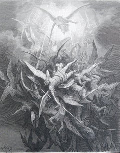 Large Original Antique Print By Gustave Doré, " The Fall of The Rebel Angels "