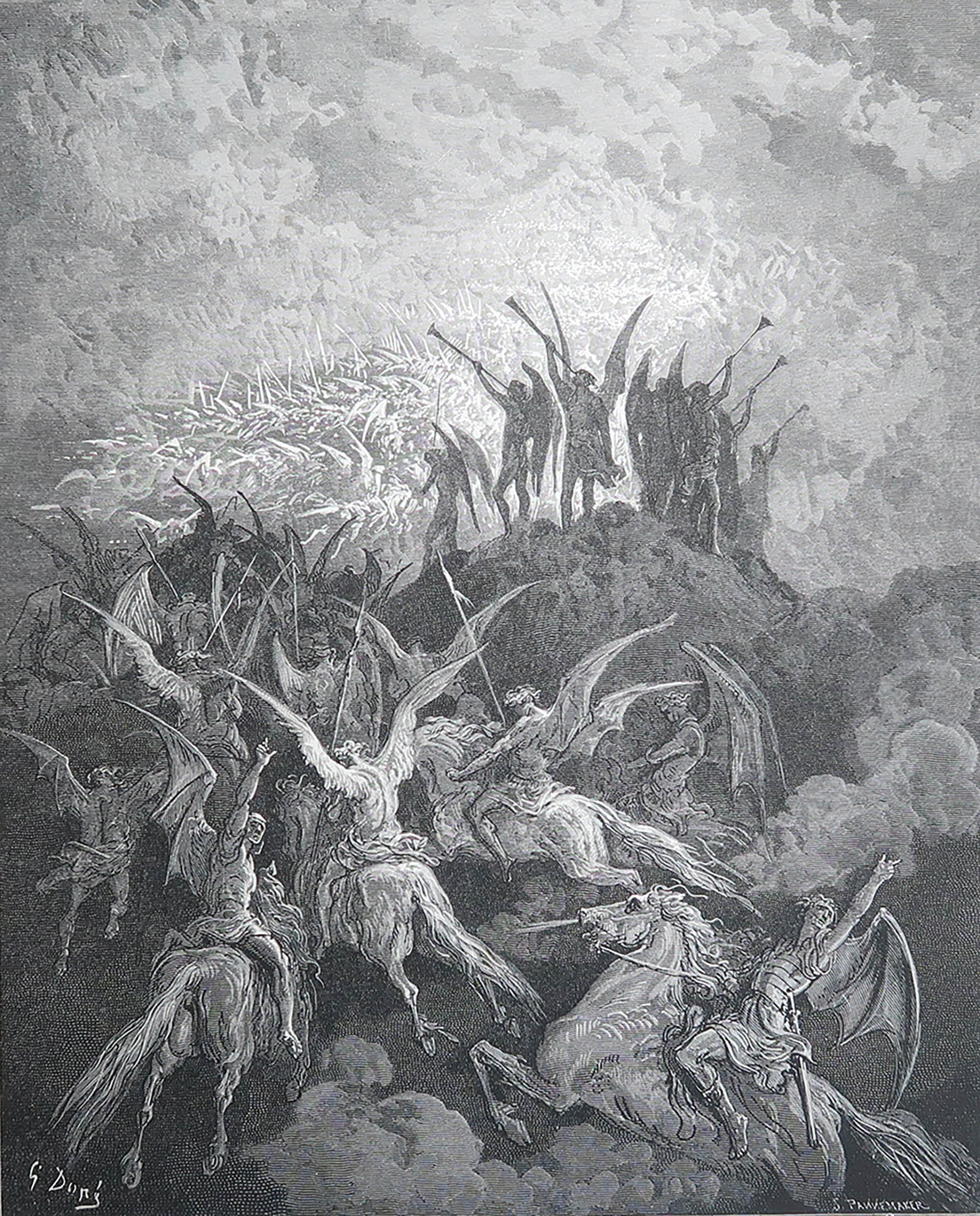 Großer antiker Originaldruck von Gustave Doré, "Der Fall der rebellischen Engel"