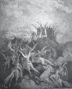 Large Original Antique Print By Gustave Doré, " The Fall of The Rebel Angels "