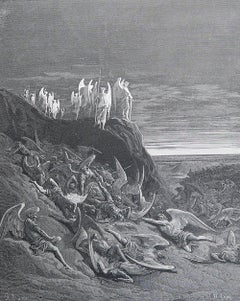 Large Original Antique Print By Gustave Doré, " The Fall of The Rebel Angels "