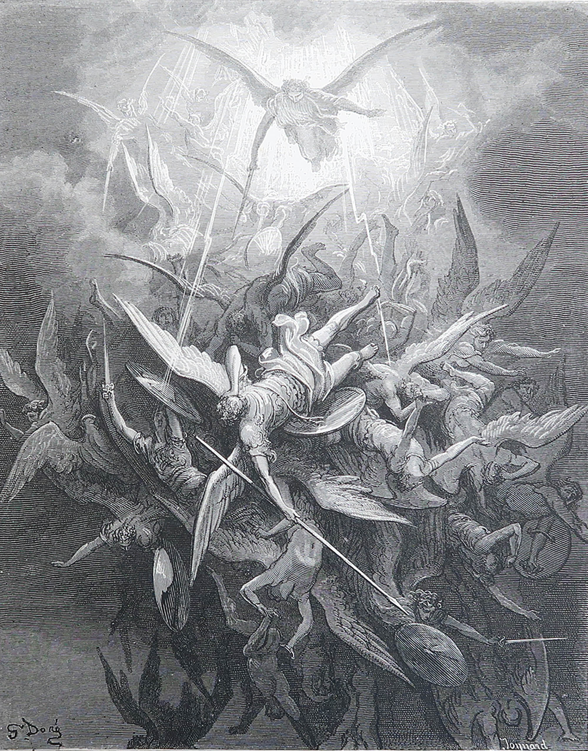 Large Original Antique Print By Gustave Doré, " The Fall of The Rebel Angels " For Sale