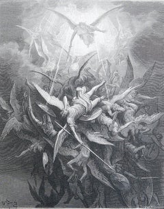 Large Original Antique Print By Gustave Doré, " The Fall of The Rebel Angels "