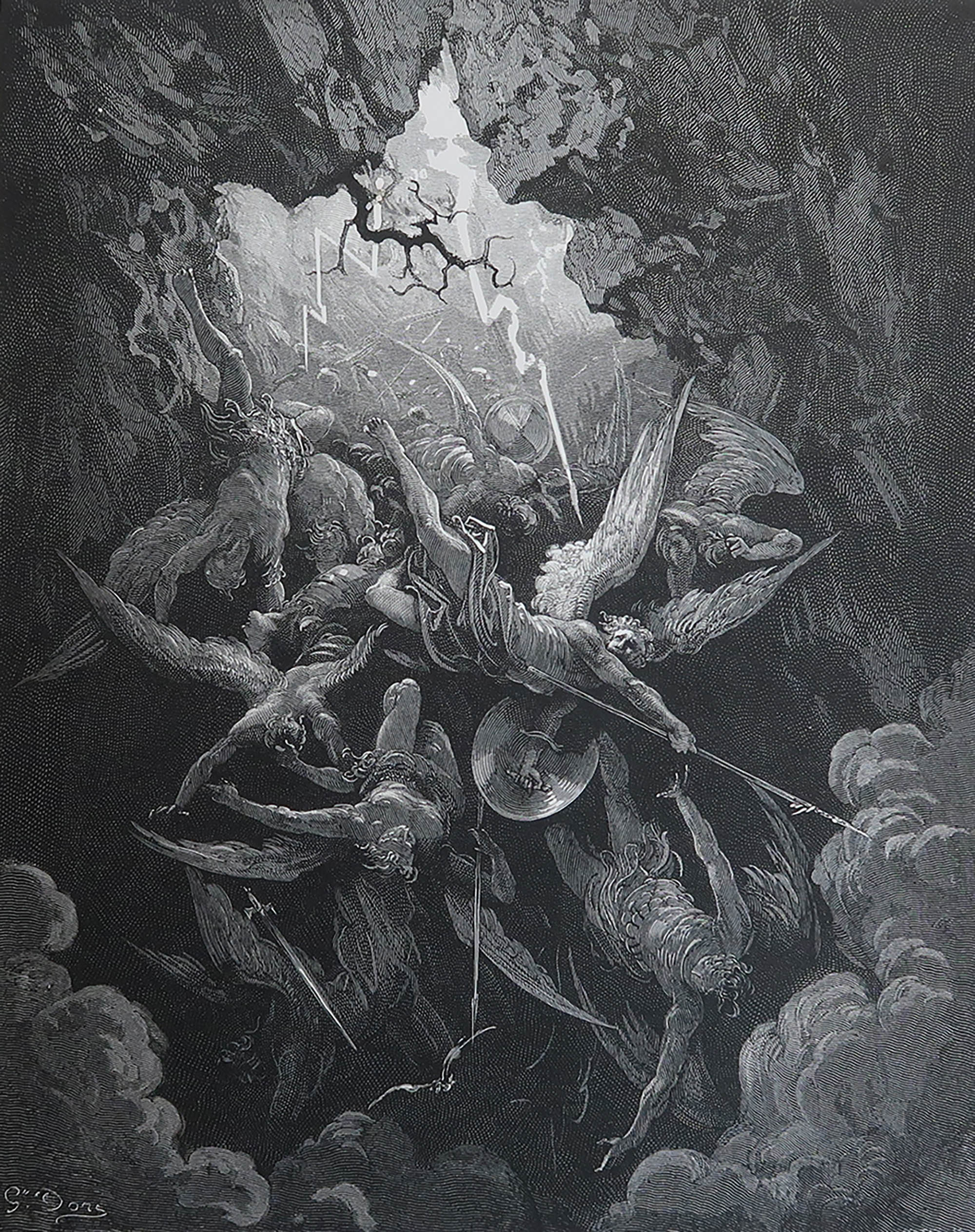 Large Original Antique Print By Gustave Doré, " The Mouth of Hell "