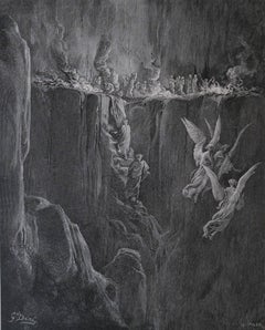 Large Original Antique Print By Gustave Doré, " The Perilous Pass "
