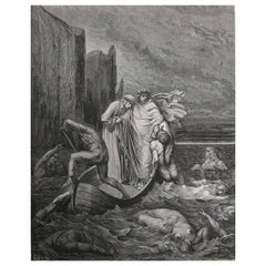 Large Original Antique Print By Gustave Doré, " The Spirit of Filippo Argenti "