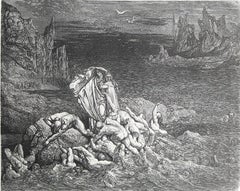 Large Original Antique Print By Gustave Doré, " The Stygian Lake "