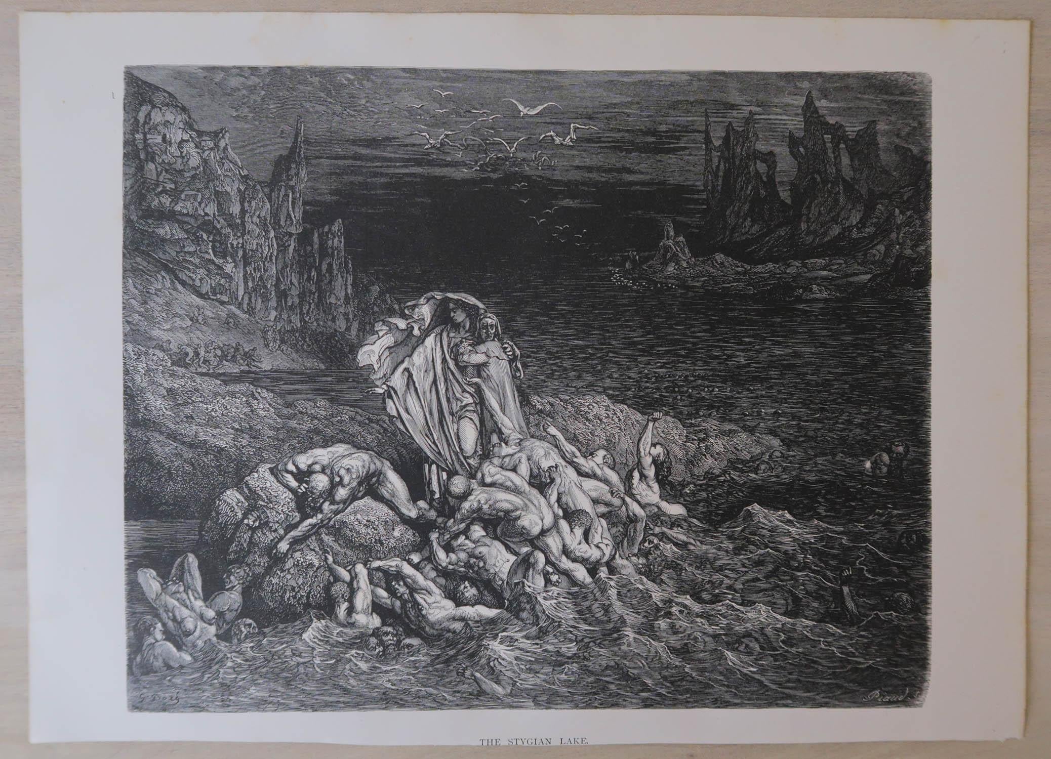 Romantico Grande stampa originale antica di Gustave Doré, 