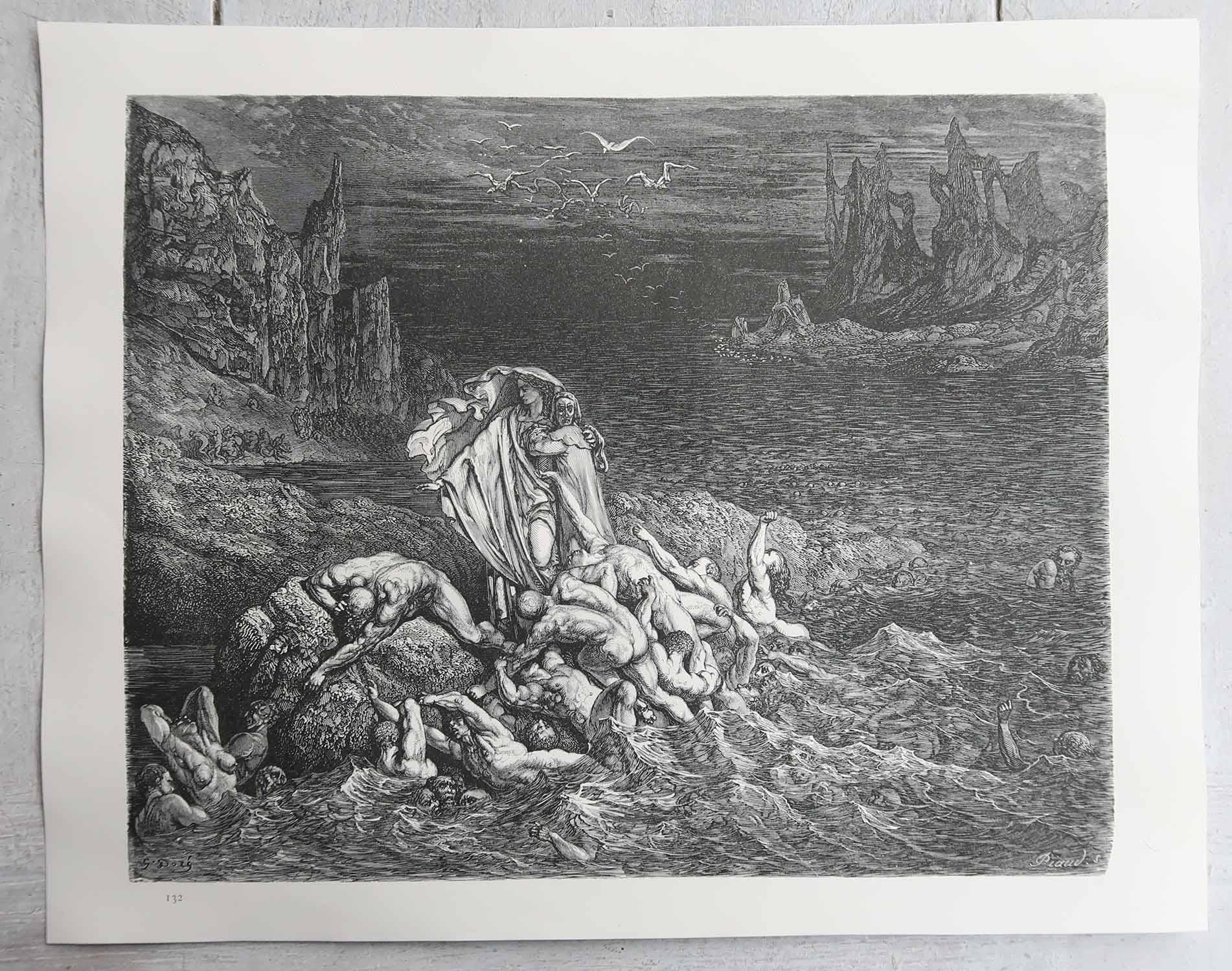 Romantique Grande estampe ancienne originale de Gustave Doré, 