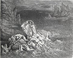 Large Original Antique Print By Gustave Doré, " The Stygian Lake "