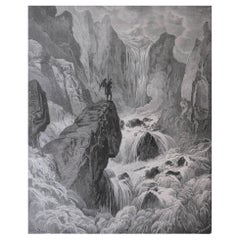 Grande estampe ancienne originale de Gustave Doré, " Le Tigre au pied du Paradis "