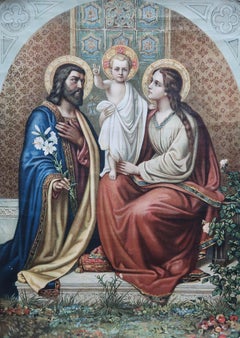 Large Original Antique Print of the Holy Family, circa 1900