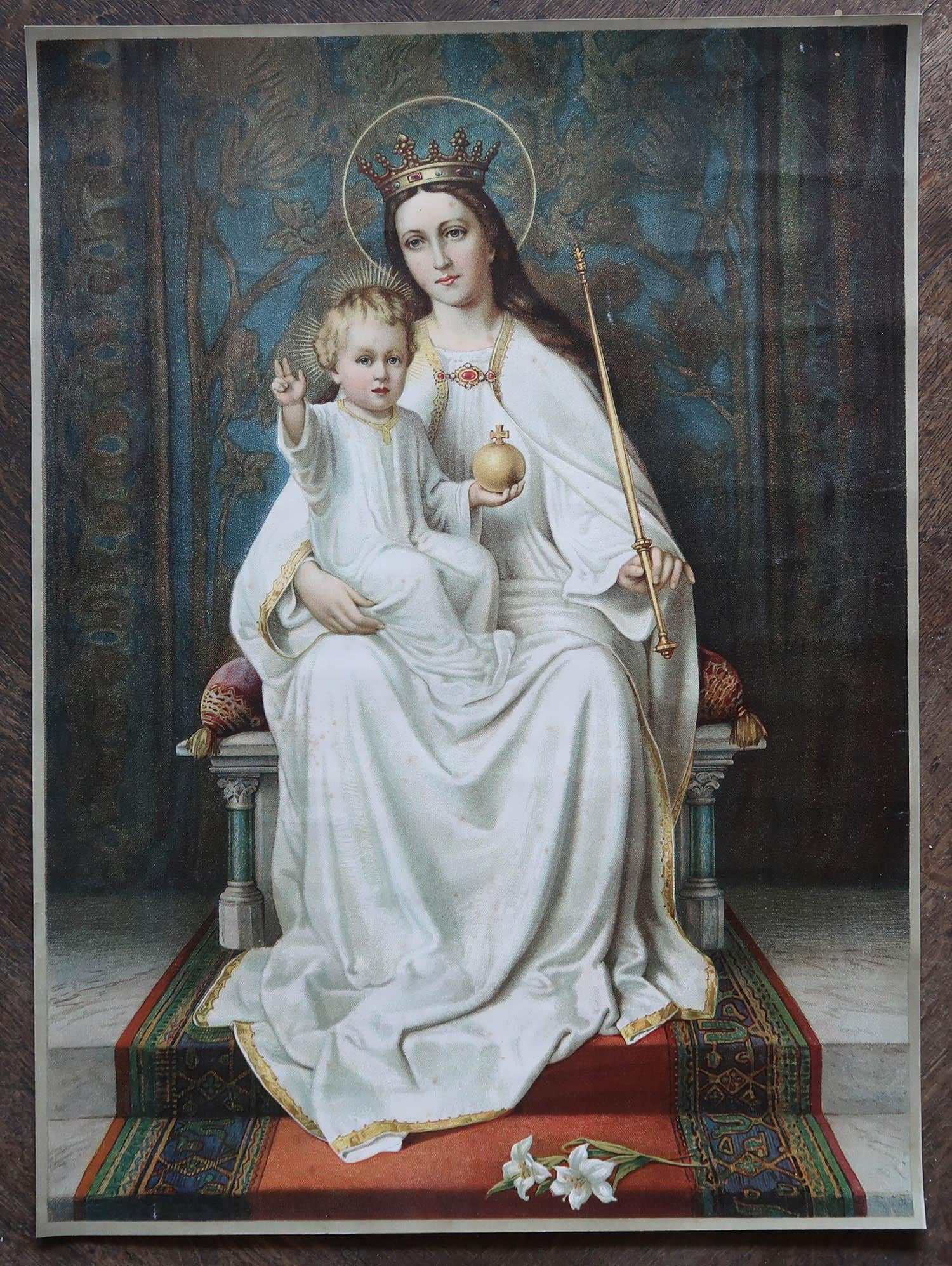 Renaissance Revival Large Original Antique Print of the Madonna and Child, circa 1900 For Sale